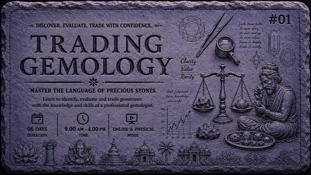 Trading Gemology: discover, evaluate, trade with confidence. Master the language of precious stones. 06 days, 9.00 AM to 4.00 PM, online and physical.